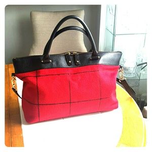 Talbots red/black wool/leathe hand bag
